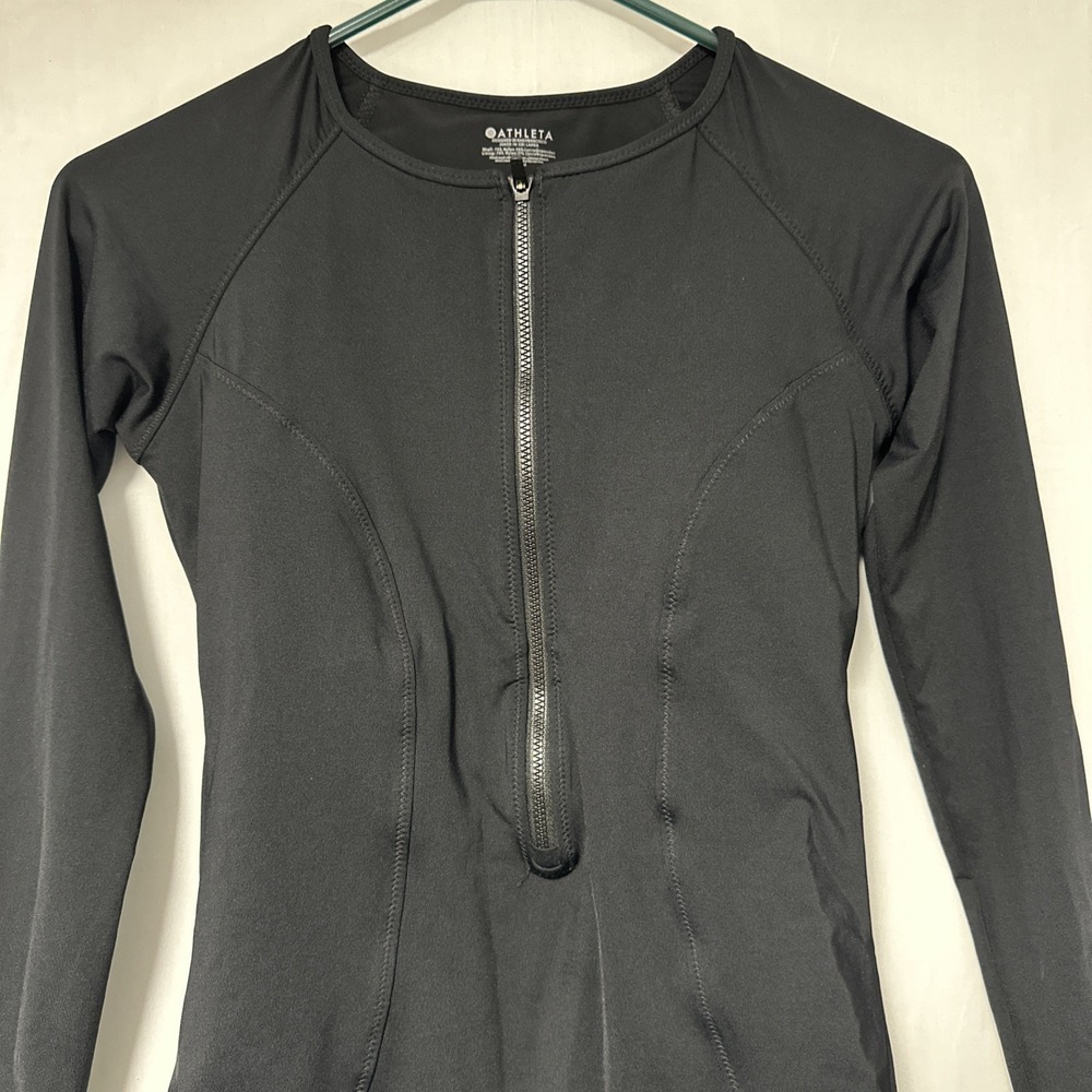 Athleta Cortes Long Sleeve One Piece Swimsuit Black Zip Front Padded Beach - Picture 3 of 7
